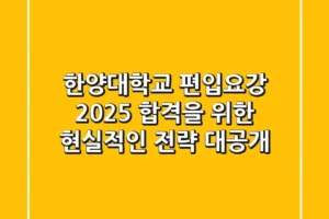 한양대학교 편입요강, 2025 합격을 위한 현실적인 전략 대공개!