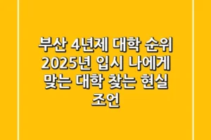 부산 4년제 대학 순위: 2025년 입시, 나에게 맞는 대학 찾는 현실 조언