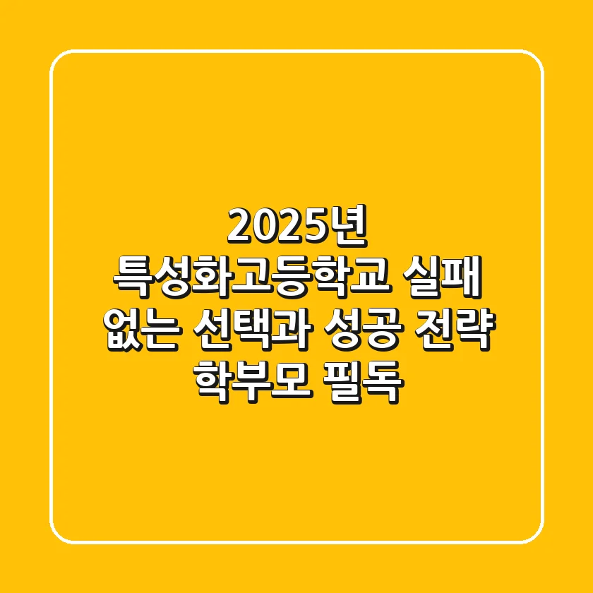 2025년 특성화고등학교, 실패 없는 선택과 성공 전략 (학부모 필독)