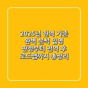 "2025년 현역 기준 완벽 분석", 입영 판정부터 전역 후 로드맵까지 총정리